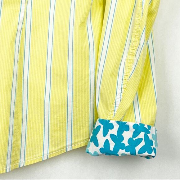 L.L. Bean Striped Shirt Turn Up Cuffs Floral Sz S - Picture 2 of 7